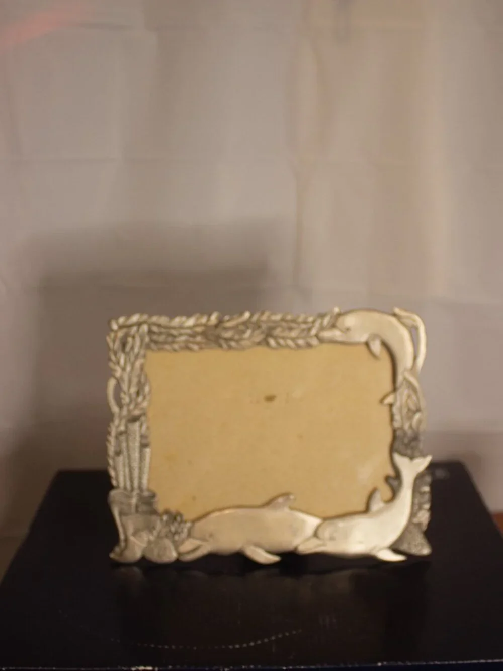 Pewter Dolphin Photo Frame – Coastal Ocean Decor – Detailed Sculpted Design